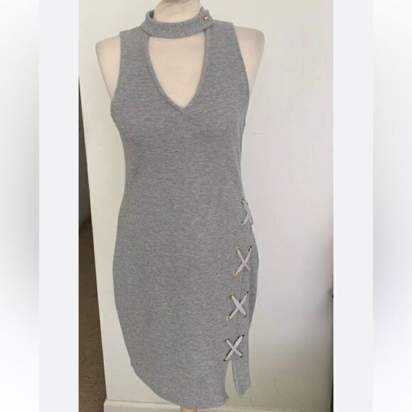 NWT Derek Lam 10 Crosby Mini Grey Dress Bodycon Mock Neck Size S - Picture 3 of 9